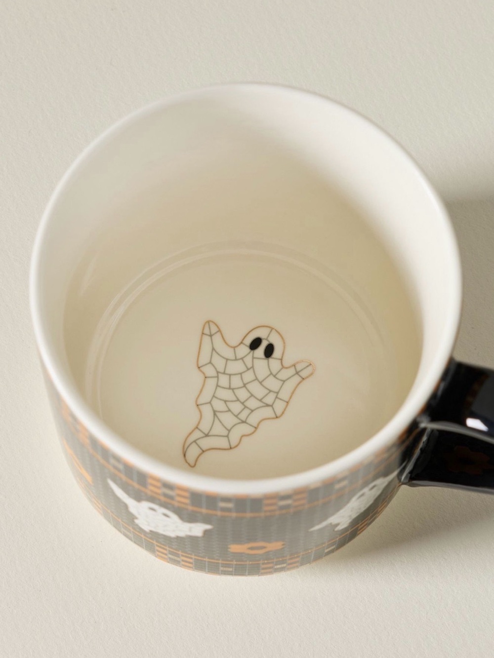 Anthropologie Bistro Tile Halloween Mug 24K Gold Accent Ghost Mug - Picture 3 of 3